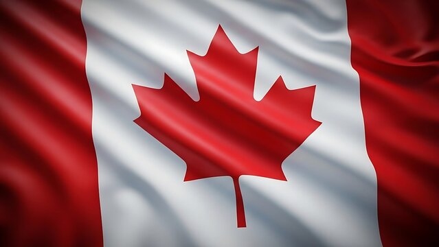 Vibrant close up of the canadian flag with a waving texture representing national pride and identity