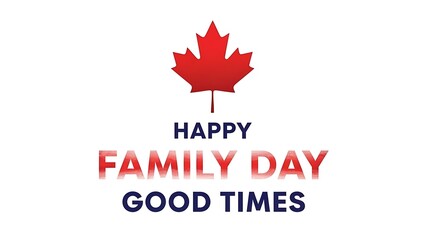 Fototapeta premium Happy family day greeting with a vibrant red maple leaf and colorful text celebrating good times together