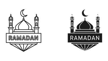 Ramadan kareem mosque logo design with crescent moon and minarets © Creative