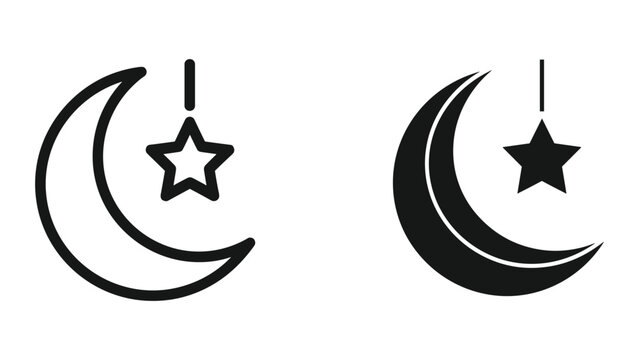 Crescent moon and star symbol in two different styles