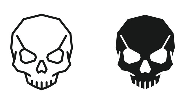 Black and white skull icon set on white background