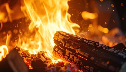 Blazing campfire with burning logs and vibrant flames.