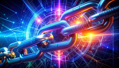 Blockchain Technology - A Futuristic Chain with Digital Connections and Data Security.