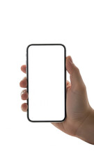 Hand holding smartphone isolated on transparent background