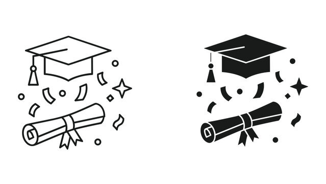Graduation cap and certificate icon set