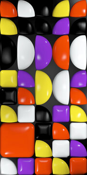 Abstract background with three - dimensional colored cubes and semicircles. Plastic colorful cubes background. Mosaic pattern with simle geometric convex multicolored shapes. 3d rendering