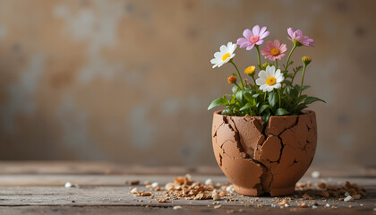 Delicate Flowers Growing from Cup Representing Care and Gentle Growth