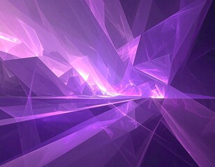 Abstract purple crystal landscape with bright light in the distance