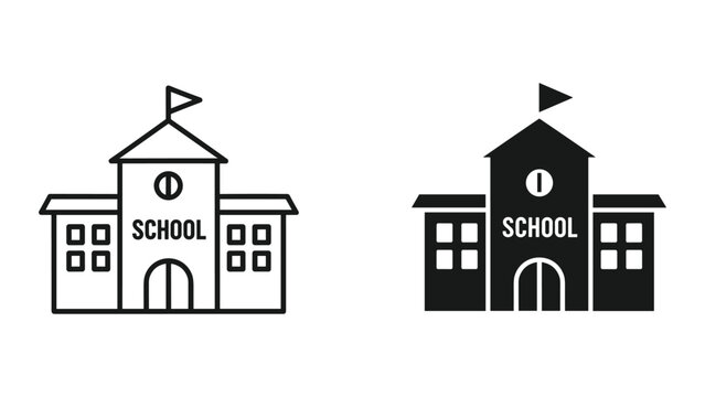 Simple school building icon in two different style