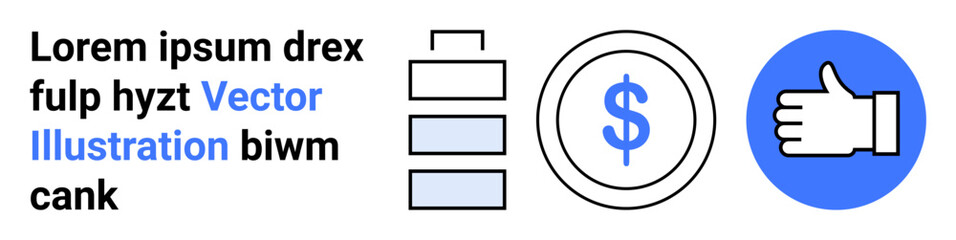 Obraz premium Financial management, energy efficiency, business success, renewable resources, economic growth, customer satisfaction. Stack of batteries, dollar coin thumbs-up symbol. Financial management