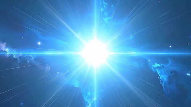 Abstract cosmic burst of light and energy, radiating outwards into the universe.