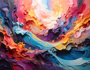 Abstract swirling colorful art, vibrant, fluid forms, with light and shadows