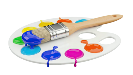 Artist's paint palette with colorful paints and a brush