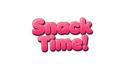 Bright Pink 3D Snack Time Text on White Background for Kids Party