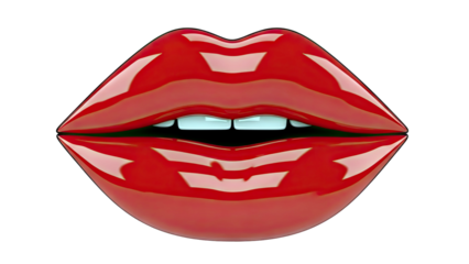 Glossy Red Lips with Teeth
