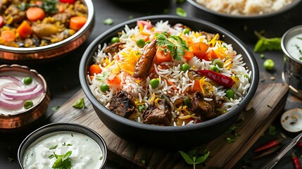 Beautifully presented biryani with perfectly cooked rice, vegetables, and meat