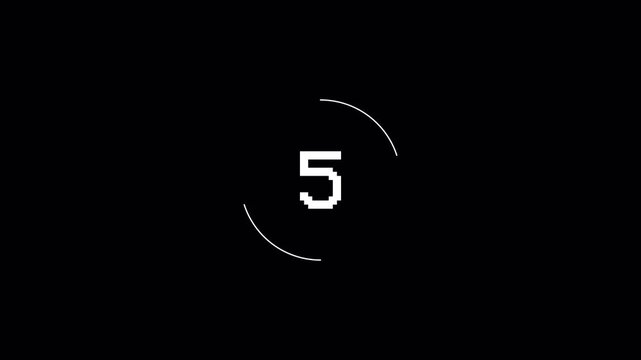 10 Seconds Countdown From 10 to 0 White Pixel Number Center With Partial Dotted Circular Ring Smooth Motion Alpha Channel On Transparent Background