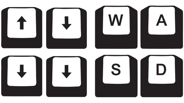 Set of keyboard arrow keys and WASD buttons isolated on transparent background