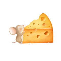 Cute Mouse With Cheese Slice Illustration