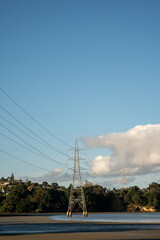 Power Lines Running Across Harbour