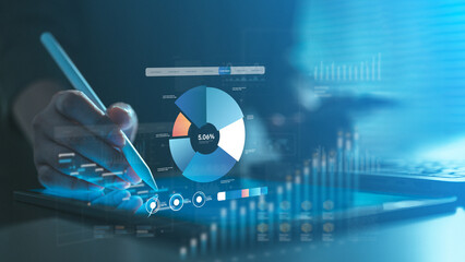 Fintech analytics dashboard concept showing financial data visualization, performance metrics, and business analysis interface for banking, investment, and digital finance technology solutions.