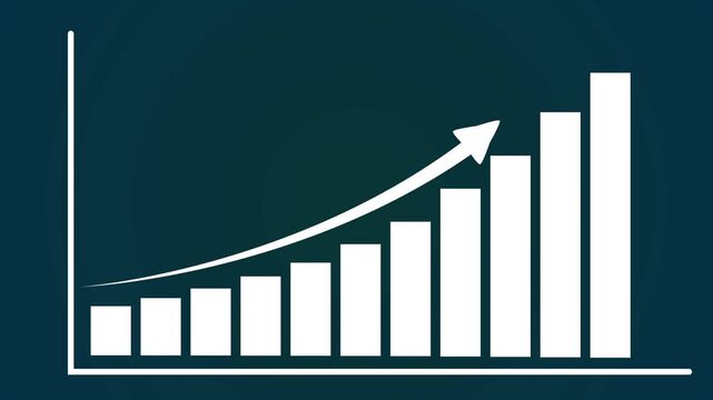 Professional column graph with upward movement isolated on a dark backdrop, symbolizing economic progress, statistical improvement, wealth accumulation and achievement goals