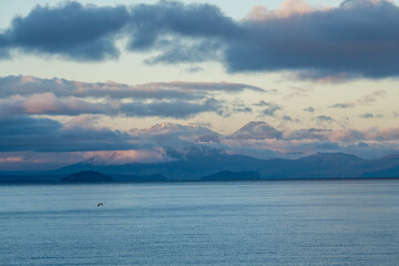 View of Lake Taupo with Mountains