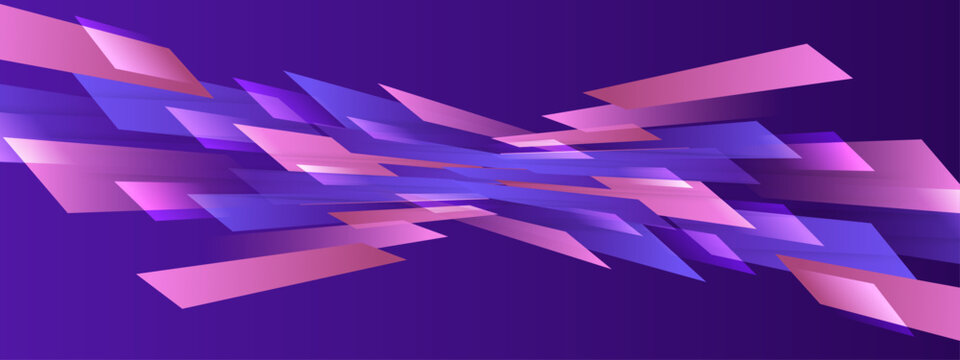 Cyberpunk inspired background with overlapping purple and pink translucent geometric shapes depicting fast forward movement
