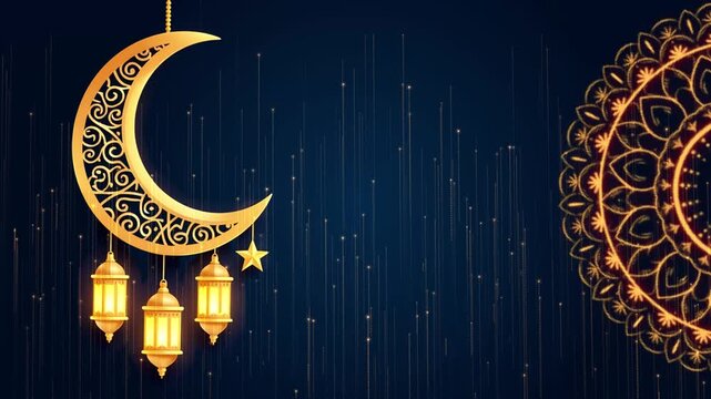 4k Abstract Ramadan Mubarak lanterns Night background with looped smooth motion, spirtual islamic festive concept