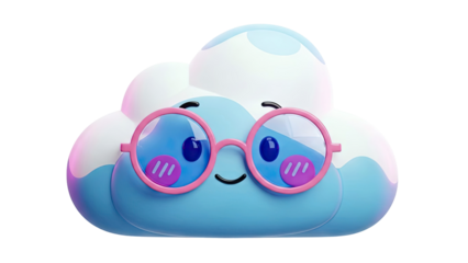 Cute cartoon cloud wearing pink glasses