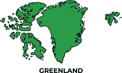 Obraz premium Greenland map vector illustration. Simplified green silhouette of the island territory including parts of the Canadian Arctic Archipelago and Svalbard, isolated on white background.