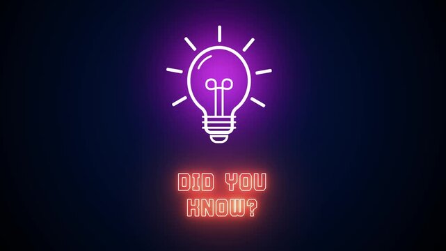 Neon glowing light bulb icon with Did You Know? text on a dark background, representing interesting trivia, surprising facts and educational questions