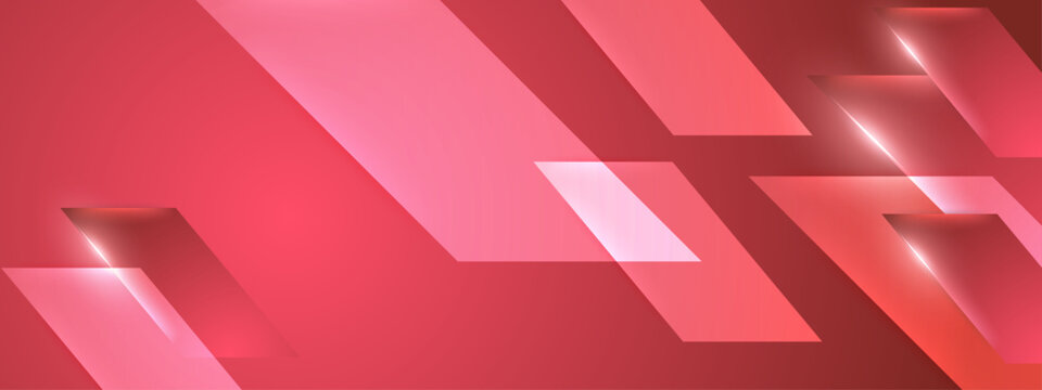 Modern red abstract background with overlapping geometric parallelogram shapes and bright lens flare highlights