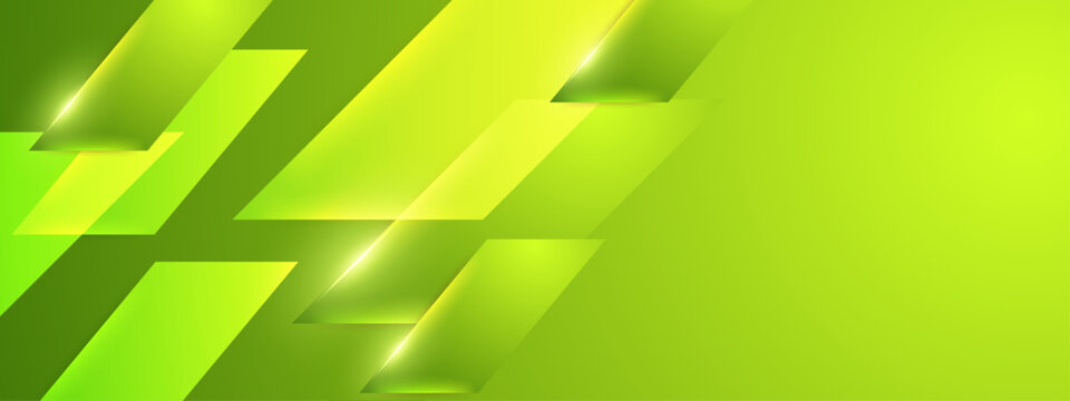 Vibrant lime green background with floating parallelogram shapes and glowing light streaks for a tech look