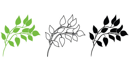 A colorful illustration of a branch with leaves in different styles