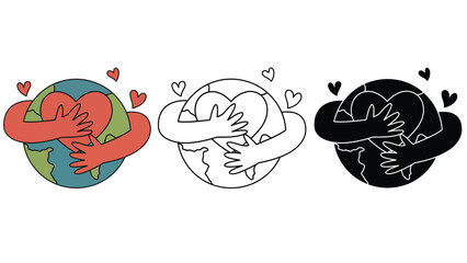 A colorful illustration of hands embracing the Earth with hearts