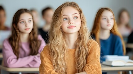 Thoughtful students sitting in a classroom attentively participating in their studies