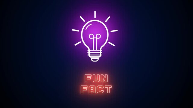 Neon glowing light bulb icon with Fun Fact text on a dark background, representing entertaining trivia, interesting knowledge and lighthearted educational insights
