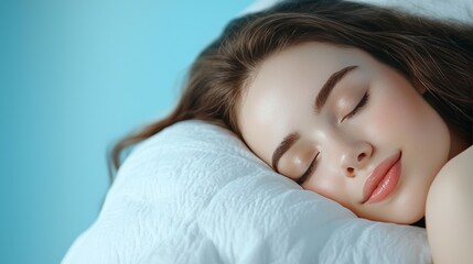 Peaceful Young Woman Sleeping Soundly on Soft Pillow