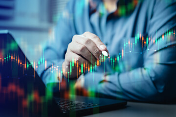 Global financial trading concept with digital stock market charts and data analysis, representing investment strategy, market performance, economic growth, fintech innovation, and future financial.