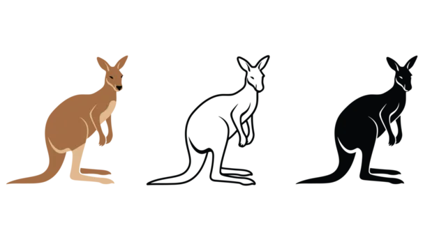 Three kangaroo illustrations in different colors on a white background