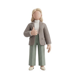 3D Clay Faceless Female Mascot Thumbs Up Approval It&rsquo;s Live Promo, Transparent PNG