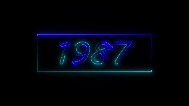 Neon text calendar 1987 Sal animation, glowing neon icon animation .Seamless looping video