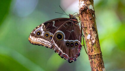 Fototapeta premium A butterfly perched on a twig with its wings spread, showcasing intricate patterns