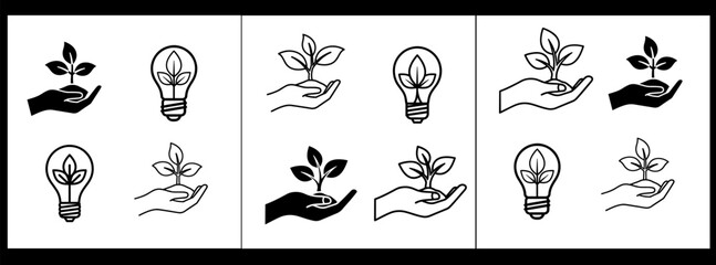 Environmental vector icons of hands nurturing plants and eco friendly concepts