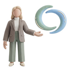 3D Clay Faceless Female Mascot Presenting Abstract Return Arrows Returns Policy Concept, PNG