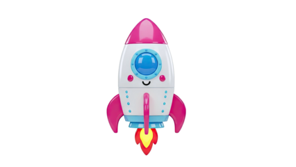 Cute Cartoon Rocket Ship with Pink Accents and Flame