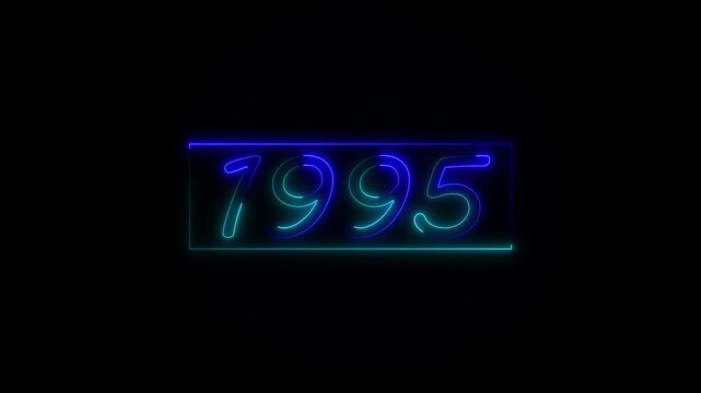 Neon text calendar 1995 Sal animation, glowing neon icon animation .Seamless looping video