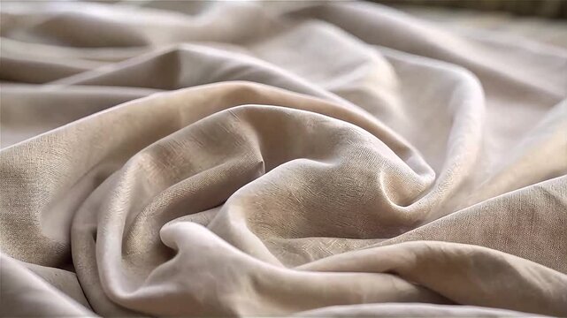 Close-up tactile macro scene, soft fabric folds with light diffusion, hyper-detailed texture, calm meditative atmosphere, shallow focus, elegant neutral tones, cinematic realism