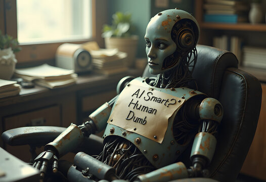 Robot assistant questioning intelligence of ai and humanity